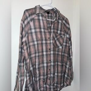 eddie bauer pink and grey long sleeve button down top